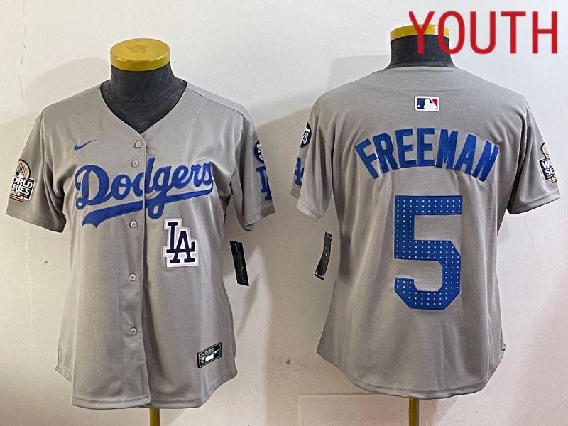 Youth Los Angeles Dodgers 5 Freeman Grey Game 2024 Nike MLB Jersey style 1205